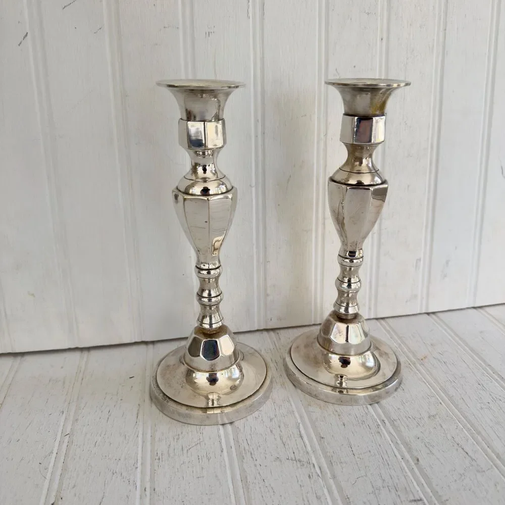 Vintage Set of Silver Plate Taper Candle Holders 8.25”Tall